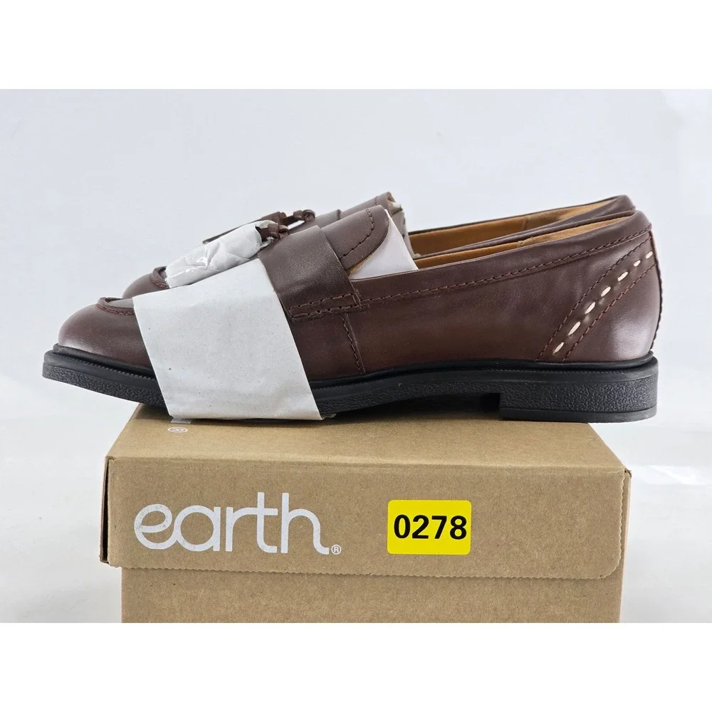Earth Deeana Tassel Loafers Women 6.5 Dark Red Leather Slip On - New